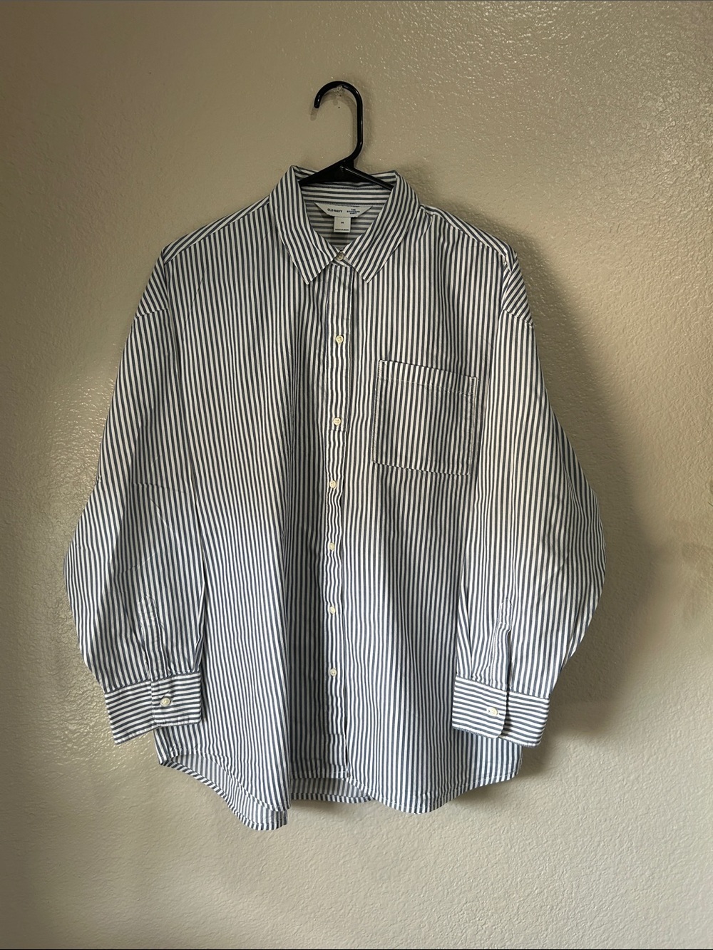 Old Navy Women Blue White Striped Button Down Shirt Sz M Boyfriend Summer TC0018
